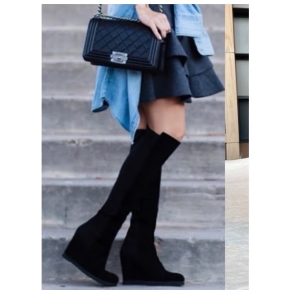 STUART WEITZMAN Black Wedge Knee-High Boots